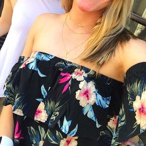 Black Floral off the shoulder cropped top